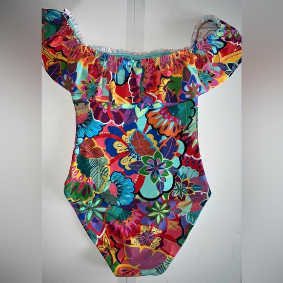 Bleu Rod Beattie Make It Pop off the shoulder Sz 6 ruffle swimsuit - Picture 2 of 5